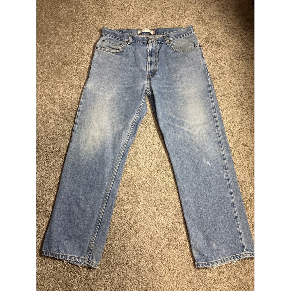 Levis 505 Regular Fit Straight Leg Jeans Light Wash Blue Denim Mens 36x30